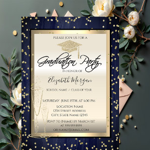 Invitación Tapa de graduación chic, diamantes de vidrio azul 