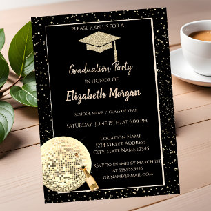 Invitación Tapa de Graduación con Brillo Dorado, Confeti de B