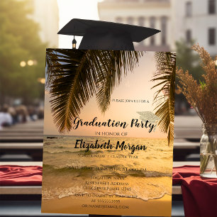Invitación Tapa de graduación con brillo moderno, palmera de