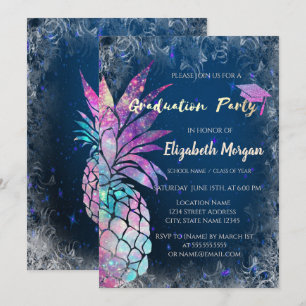 Invitación Tapa de graduación con brillo moderno, piña