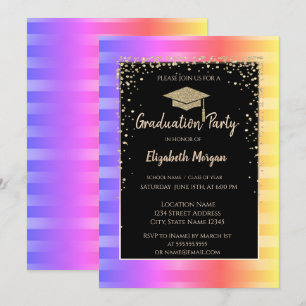 Invitación Tapa de graduación con brillo moderno, rayas ombre