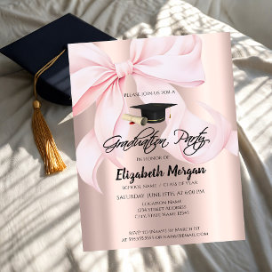 Invitación Tapa de graduación con lazo rosa dorado rosa tu fo
