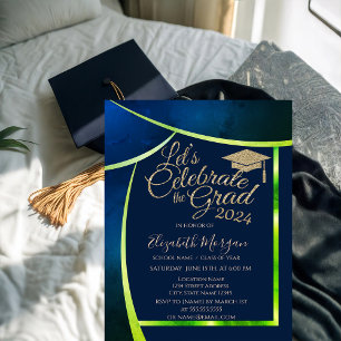 Invitación Tapa de graduación con purpurina azul marino y mar