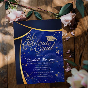 Invitación Tapa de graduación con purpurina, estrellas tapa d