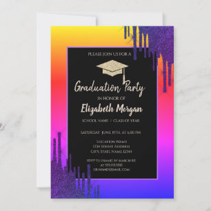 Invitación Tapa de graduación con purpurina, gotas de purpuri