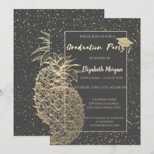 Invitación Tapa de graduación con purpurina, Piña dorada, Con
