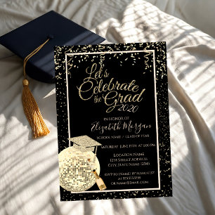 Invitación Tapa de graduación, confeti de bola de discoteca, 