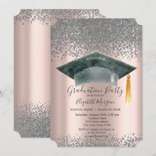 Invitación Tapa de graduación de acuarela, diamantes graduaci
