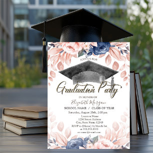 Invitación Tapa de graduación de acuarela, flores graduación 