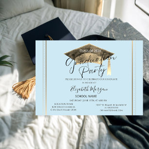 Invitación Tapa de graduación de marco simple Azul claro Grad
