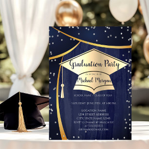 Invitación Tapa de graduación de oro genial, diamantes de gra