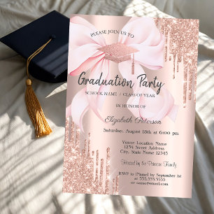 Invitación Tapa de graduación de oro rosa con gotas de brillo