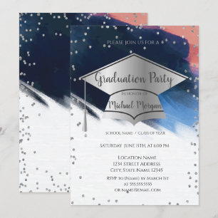 Invitación Tapa de graduación de pincelada, diamantes Graduac