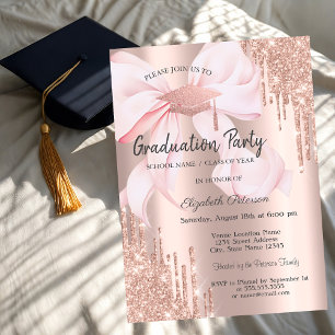 Invitación Tapa de graduación de rosa dorado con gotas de arc