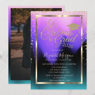 Invitación Tapa de graduación dorada con diamantes y tu foto 