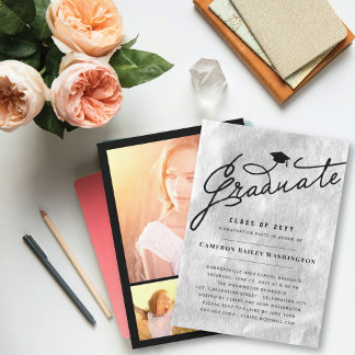 Invitación Tapa de graduación elegante de papel de plata Fies