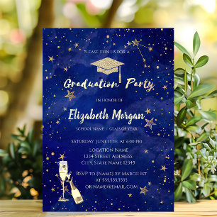 Invitación Tapa de graduación elegante, estrellas de copa de