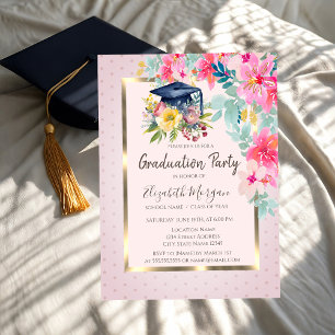 Invitación Tapa de graduación floral acuarela puntos Graduaci