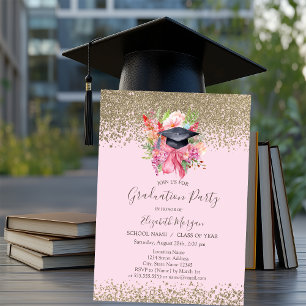 Invitación Tapa de graduación floral,Diamantes Graduación Ros
