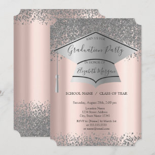 Invitación Tapa de graduación plateada, diamantes sobre fondo
