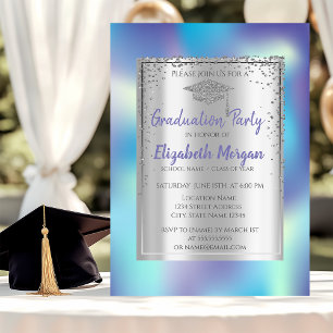 Invitación Tapa de graduación plateada holográfica Graduación