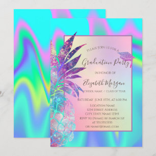 Invitación Tapa de graduación purpurina, Holografía de piña
