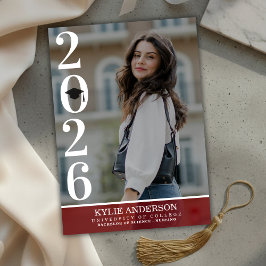 Invitación Tapa de graduación roja moderna Foto de último año