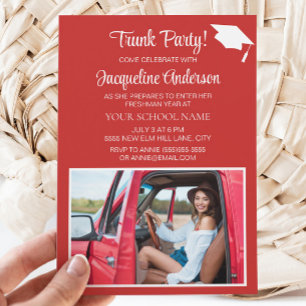 Invitación Tapa de graduación roja y blanca, foto de fiesta e