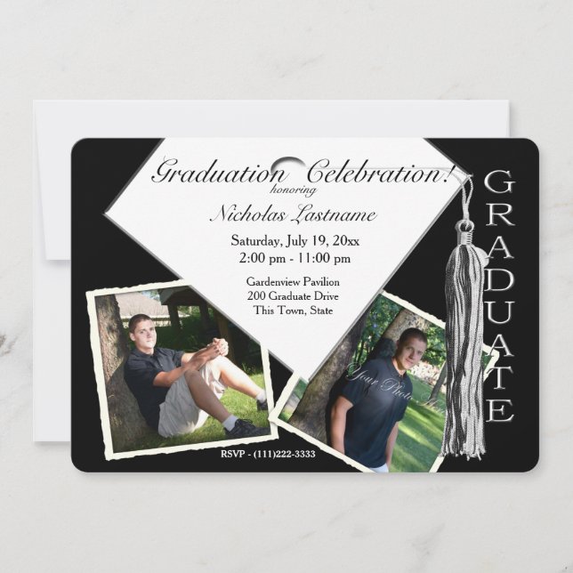 Invitación Tapa de graduación y Tassel con fotos (Anverso)