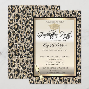 Invitación Tapa de gramo,Impresión de leopardo de Purpurina d