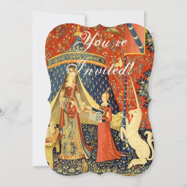 Invitación Tapestries de Unicorn Lady Legend Medieval (Anverso)