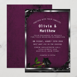 Invitación Tapiz de ciruela morada y Boda gótico Rosa negro