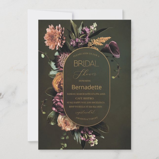 Invitación Tapiz de flores de acuarela brillantes  oro  Nupci (Anverso)