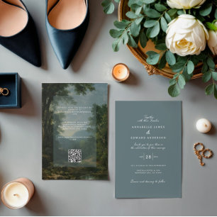 Invitación Tapiz romántico vintage botánico azul polvoriento