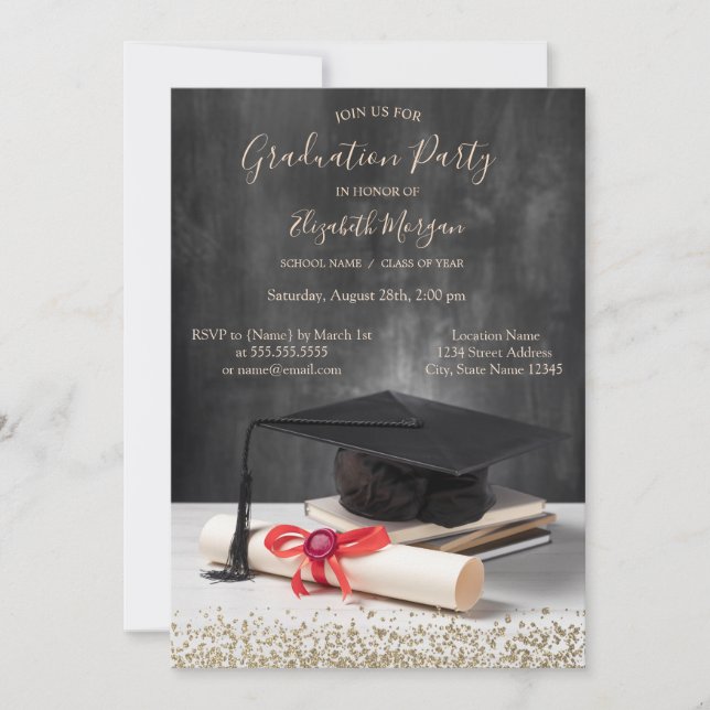 Invitación Tapón de grado de acuarela, Graduación de diamante (Anverso)