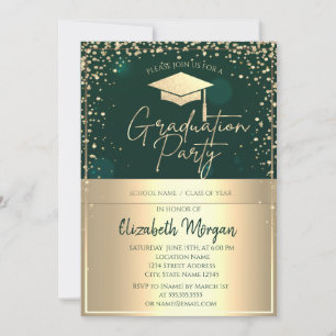 Invitación Tapón de grado de oro de moda,Graduación verde de