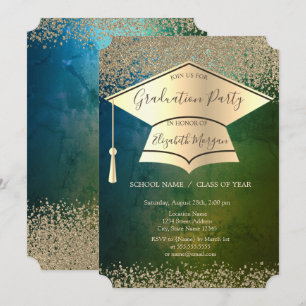 Invitación Tapón de grado de oro,Diamantes de oro Graduación