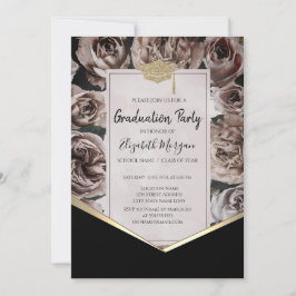 Invitación Tapón de grado de oro, graduación de Rosas