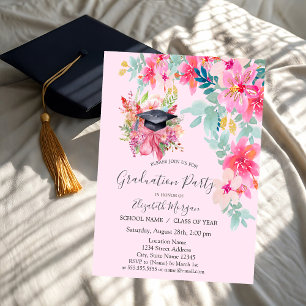 Invitación Tapón de Grado Floral,Graduación de Flores Primave