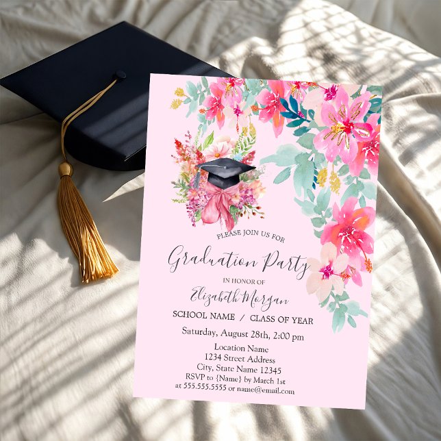 Invitación Tapón de Grado Floral,Graduación de Flores Primave (Subido por el creador)