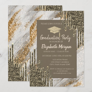 Invitación Tapón de grado purpurina, gotas de oro, graduación