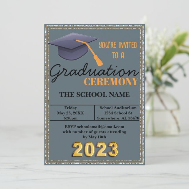Invitación Tapón de graduación azul (Anverso de pie)