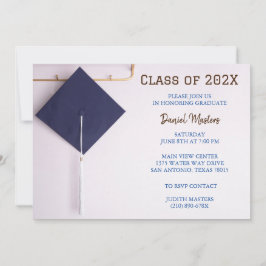 Invitación Tapón de graduación azul marrón/naval