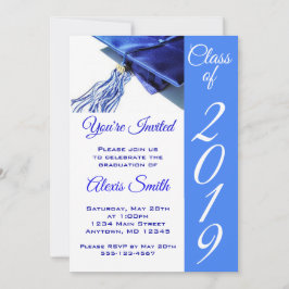 Invitación Tapón de graduación azul y tassel