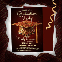Invitación Tapón de graduación brillante y confetti de espuma