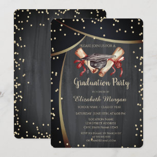 Invitación Tapón de graduación de acuarela, Diamantes Negro