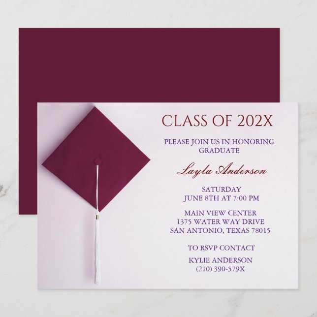 Invitación Tapón de graduación de Berry de vino (Anverso / Reverso)