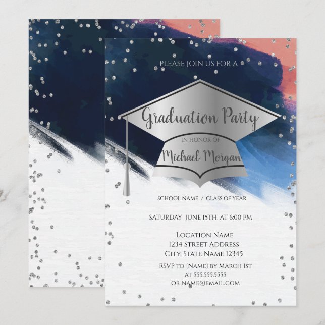 Invitación Tapón de graduación de broca de pincel,Graduación  (Anverso / Reverso)