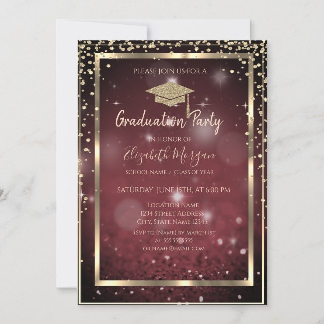 Invitación Tapón de graduación de oro de diamantes Graduación (Anverso)