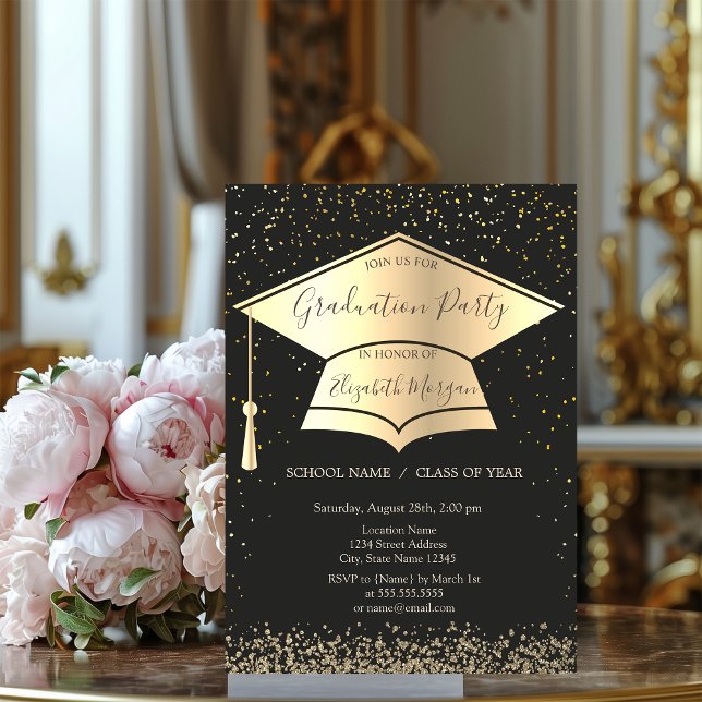 Invitación Tapón de graduación de oro, Graduación de confetti (Subido por el creador)